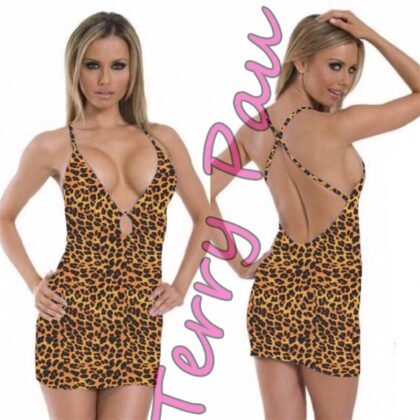 Kalbinle KB101149 Leopar Desenli Fantezi Mini Elbise