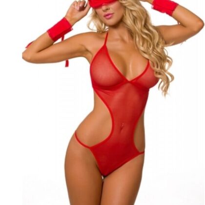 Kalbinle Fantezi Maskeli Kelepçeli Kırmızı Seksi TÜL Babydol TG273229-2