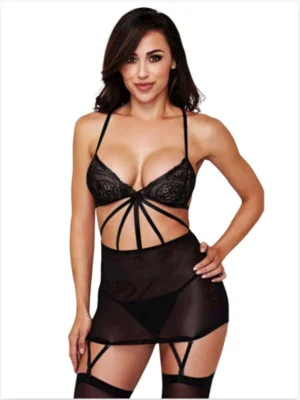 Kalbinle Büyük Beden Fantazi Siyah Dantelli Jartiyer Takım TG273255
