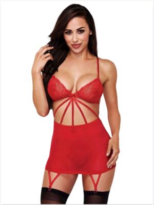 Kalbinle Büyük Beden Fantazi Kırmızı Dantelli Jartiyer Takım TG273256