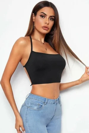 Kalbinle Kadın Sırtı Açık Siyah Belden Bağlamalı Crop Büstiyer TG275441