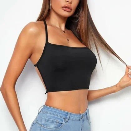 Kalbinle Kadın Sırtı Açık Siyah Belden Bağlamalı Crop Büstiyer TG275441