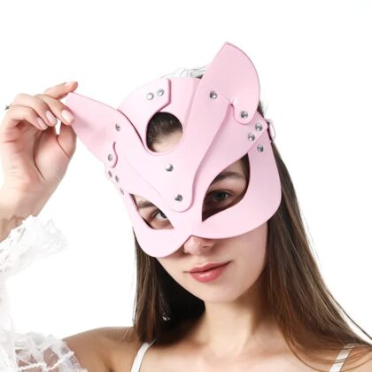 Kalbinle Fantezi Deri Seksi Pembe Kedi Maskesi TG275372
