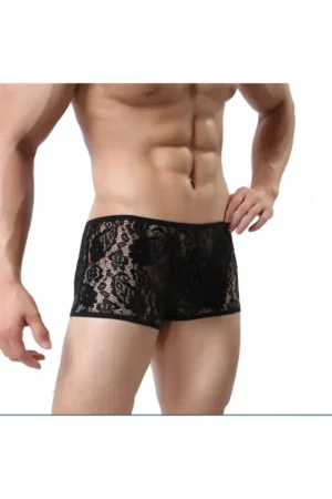 Kalbinle Fantezi Dantelli Seksi Siyah Erkek Boxer - Seksi Erkek İç çamaşırı TG274612