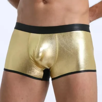 Kalbinle Fantezi Deri Görünümlü Seksi Altın Erkek Boxer - Fantezi Tanga TG274604