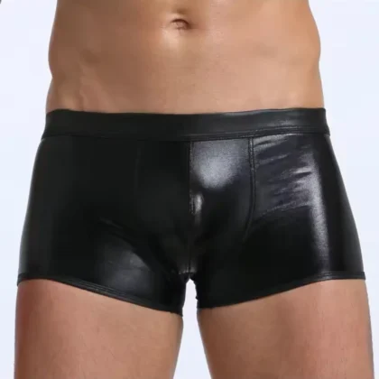 Kalbinle Fantezi Deri Görünümlü Seksi Siyah Erkek Boxer - Fantezi Tanga TG274605