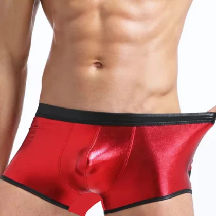 Kalbinle Fantezi Deri Görünümlü Kırmızı Erkek Boxer Tanga TG274506