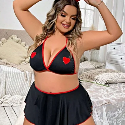 Kalbinle Büyük Beden Fantazi Kalpli Mini Etekli Babydol Gecelik TG279234-B