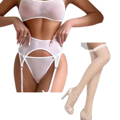 Kalbinle Fantezi Beyaz Transparan Tül Jartiyer Takımı TG273262