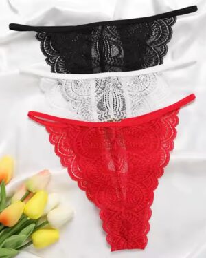 Kalbinle Büyük Beden Kadın 3'lü Dantel String - Tanga TG270041-B
