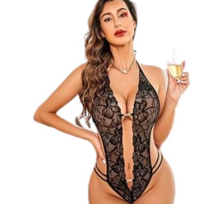 Kalbinle Fantezi Siyah Dantelli Zincirli Seksi Babydoll TG279251