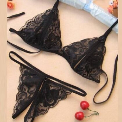 Kalbinle Büyük Beden Fantezi Siyah Dantelli Seksi Sütyen Külot Takım TG279705-B