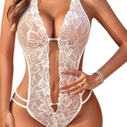 Kalbinle Fantezi Beyaz Dantelli Zincirli Seksi Babydoll TG279252