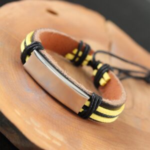 Metal Aksesuarlı Sarı Siyah Renk Deri Erkek Bileklik EB2531-KS