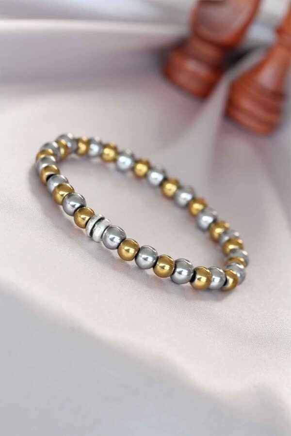 Kalbinle Hematit Silver Gold Renk Doğal Taş Erkek Bileklik EB3005