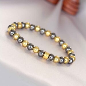 Kalbinle Hematit Füme Gold Renk Doğal Taş Erkek Bileklik EB3007