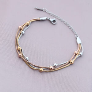 316L Kararmaz Çelik Gümüş Renk Top Zincirli Kadın Bileklik BB4172