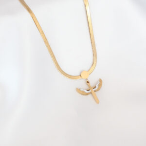 Mikail Figür Zirkon Taş Detay Gold Renk Çelik İtalyan Zincir Kadın Kolye BKO6569