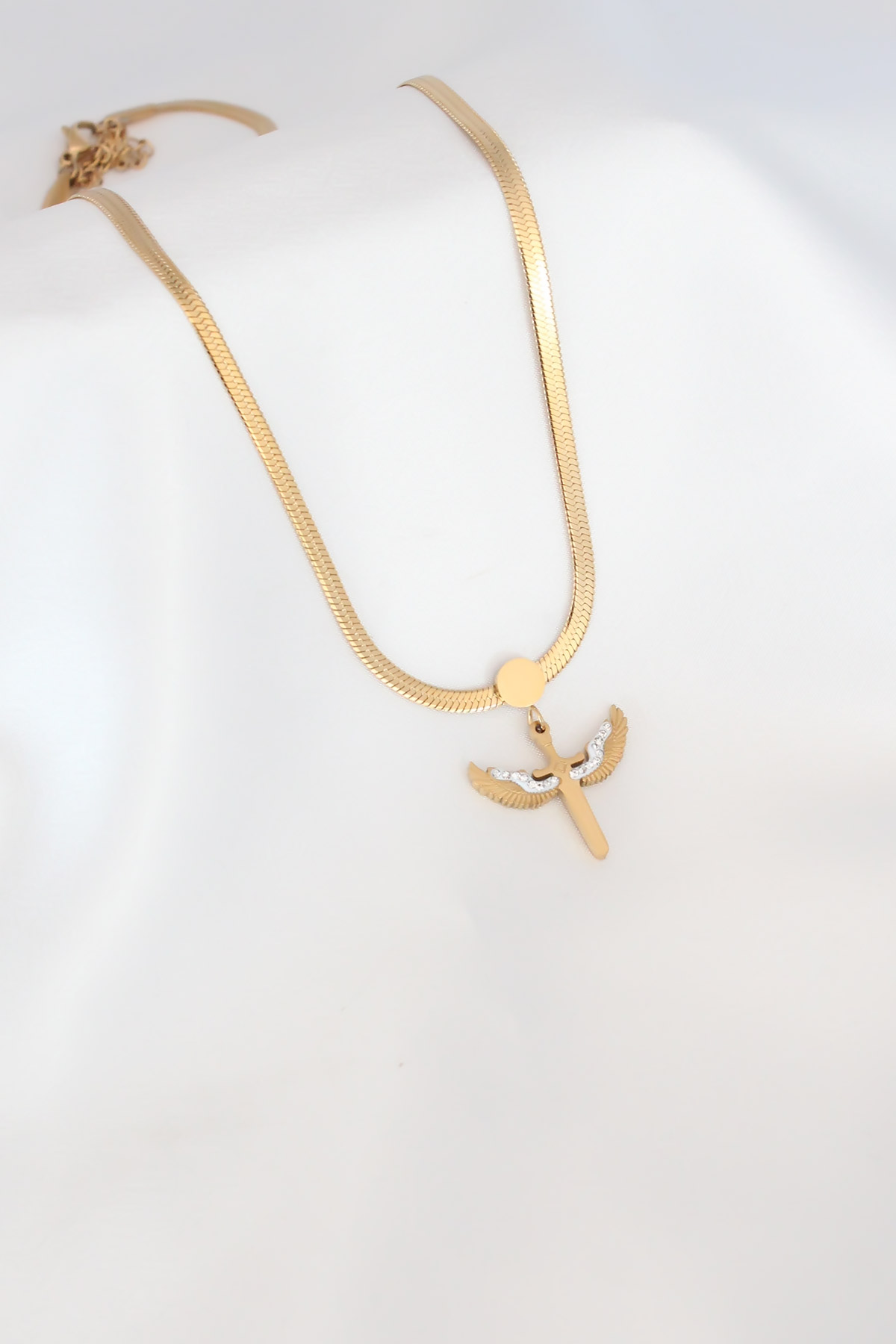 Mikail Figür Zirkon Taş Detay Gold Renk Çelik İtalyan Zincir Kadın Kolye BKO6569