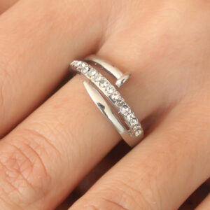 Gümüş Renk Taşlı Çivi Ayarlanabilir Kadın Yüzük BYK2407