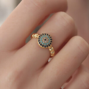 Gold Renk Nazar Boncuk Figür Zirkon Taş Detay Kadın Yüzük BYK2413