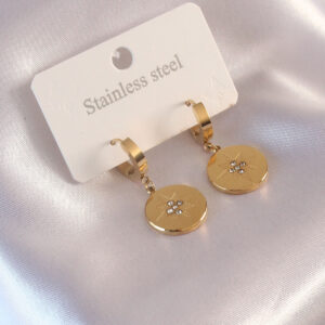 Çelik Gold Renk Kutup Yıldızı İşleme Zirkon Taşlı Kadın Küpe BKP6961