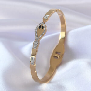 316L Çelik Gold Renk Yılan Model Zirkon Taş Detay Kadın Kelepçe BB5054