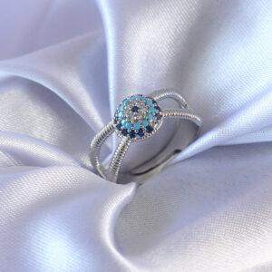 Gümüş Renk Nazar Boncuk Model Kadın Yüzük BYK2567