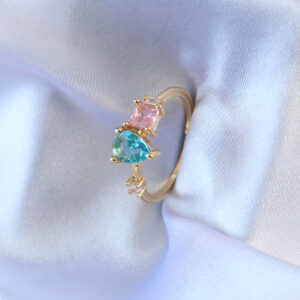 Gold Renk Renkli Zirkon Taşlı Pirinç Kadın Yüzük BYK2715