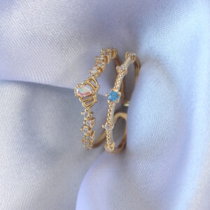 Gold Renk Zirkon Taşlı Taç Figür Pirinç Kadın Yüzük BYK2706