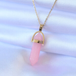 316L Çelik Gold Renk Kristal Pembe Taş Model Kadın kolye BKO7472