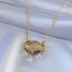 316L Çelik Gold Renk Lotus Model Zirkon Taşlı Kadın Kolye BKO7578