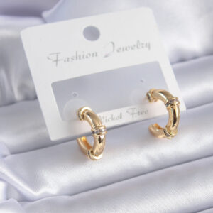 Gold Renk Zirkon Taş Detay Halka Model Pirinç Kadın Küpe BKP7855