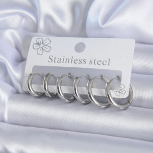 316L Çelik Gümüş Renk Halka Kadın Küpe Seti BKP7885