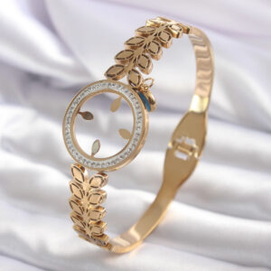 316L Çelik Gold Renk Çeyrek Takılabilen Zirkon Taş Detay Kadın Kelepçe BB5548