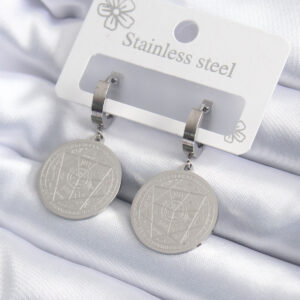 316L Çelik Gümüş Renk Pentagram İşleme Model Kadın Küpe BKP7924