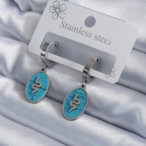 316L Çelik Gümüş Renk Oval Mavi Taşlı Yılan Figür Kadın Küpe BKP7940