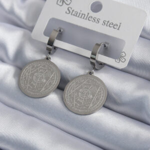 316L Çelik Gümüş Renk Pentagram Yıldızı İşleme Kadın Küpe BKP7951