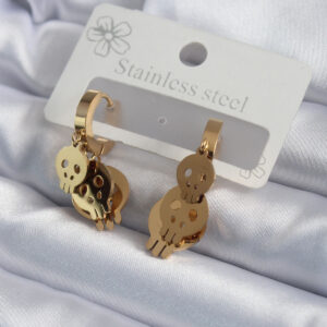 316L Çelik Gold Renk Sallantı Kuru Kafa Model Kadın Küpe BKP7974