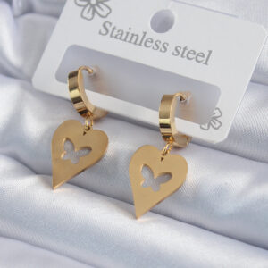 316L Çelik Gold Renk Kalp Model Kelebek İşleme Kadın Küpe BKP7984