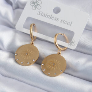 316L Çelik Gold Renk Zirkon Taşlı Göz İşleme Model Kadın Küpe BKP7985