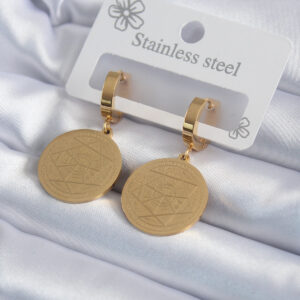 316L Çelik Gold Renk Pentagram Yıldızı İşleme Model Kadın Küpe BKP7992