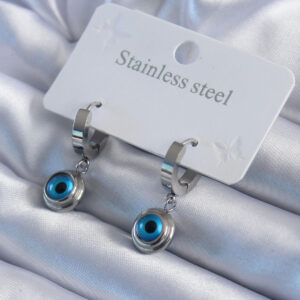 316L Çelik Gümüş Renk Nazar Boncuk Model Kadın Küpe BKP8000