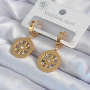 316L Çelik Gold Renk Kutup Yıldızı Model İşleme Detay Zirkon Taşlı Kadın Küpe BKP8063