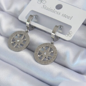 316L Çelik Gümüş Renk Kutup Yıldızı Model Zirkon Taş İşleme Detay Kadın Küpe BKP8064