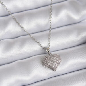 316L Çelik Zincir Gümüş Renk Zirkon Taş Detay Kalp Model Kadın Kolye BKO7811