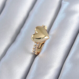 Gold Renk Pirinç Zirkon Taşlı Kalp Model Kadın Yüzük BYK2819