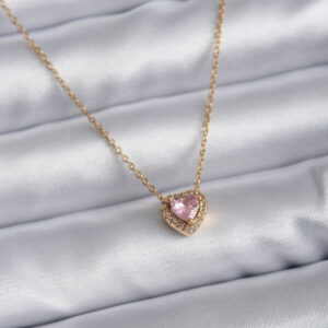 316L Çelik Zincir Gold Renk Pembe Zirkon Taşlı Charm Kadın Kolye BKO7818