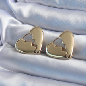 Gold Renk Kırık Kalp Model Pirinç Kadın Küpe BKP8084