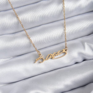 316L Çelik Zincir Gold Renk Atatürk İmzası Model Kadın Kolye BKO7842